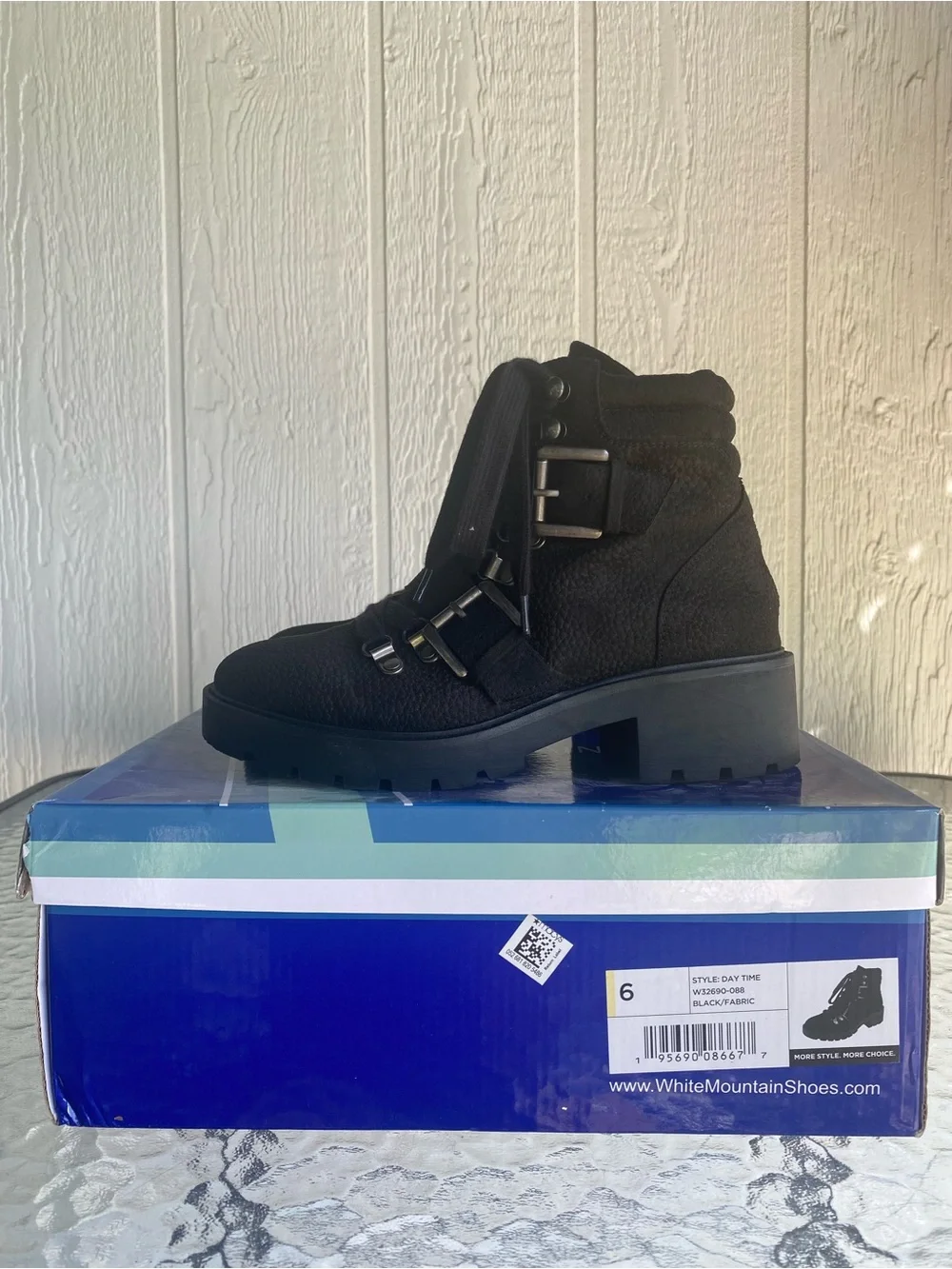 White Mountain Black Lace-Up Lug Sole Ankle Boot